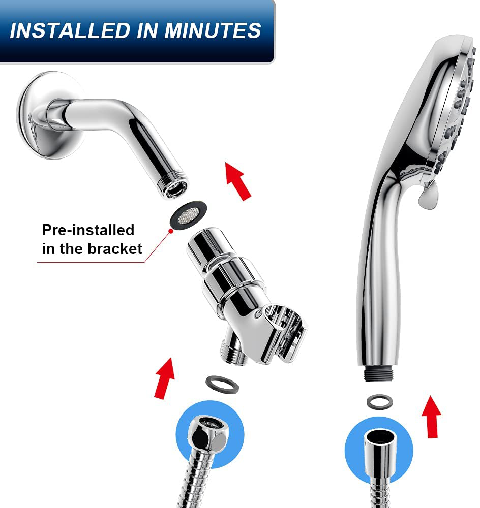 6 Functions Handheld Shower Head Set Hopopro High Pressure Shower Head High Flow Hand Held Showerhead Set with 59 Inch Hose Bracket Teflon Tape Rubber Washers