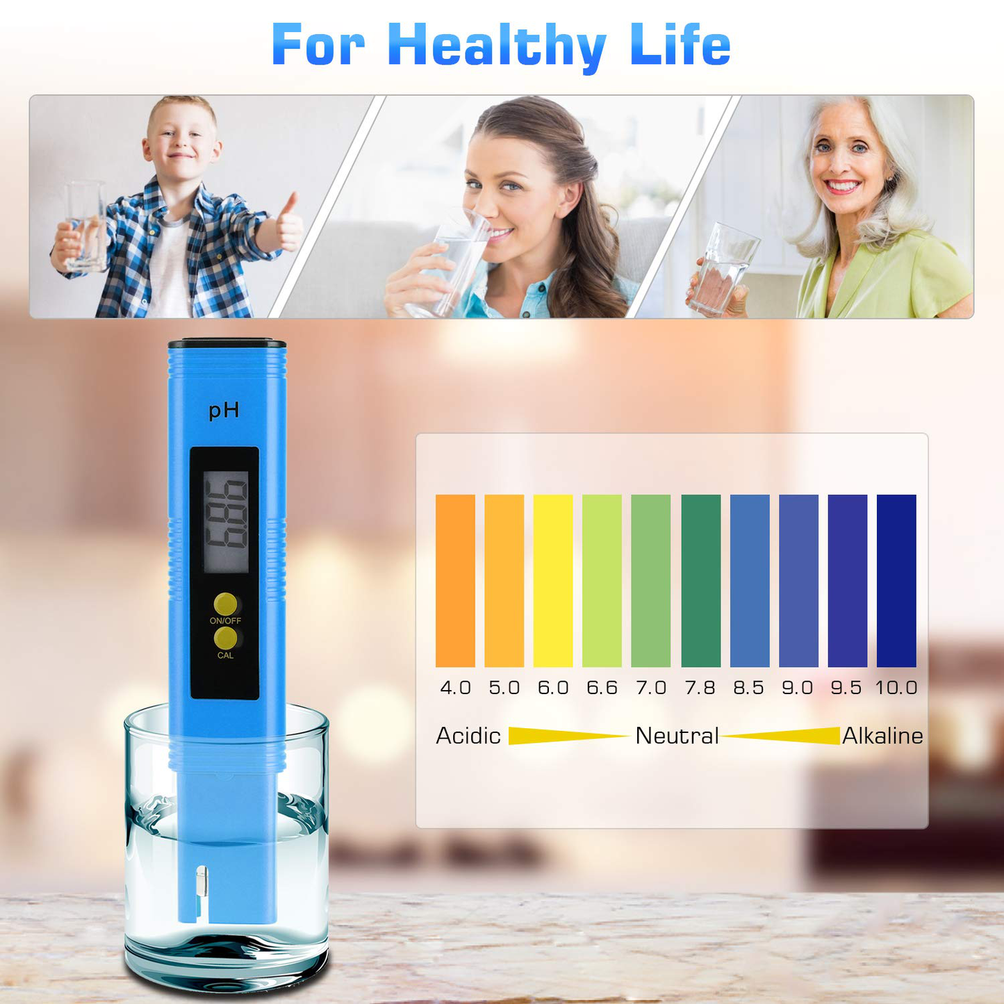 PH Meter for Water Hydroponics Digital PH Tester Pen 0.01 High Accuracy Pocket Size with 0-14 PH Measurement Range for Household Drinking, Pool and Aquarium (Yellow)