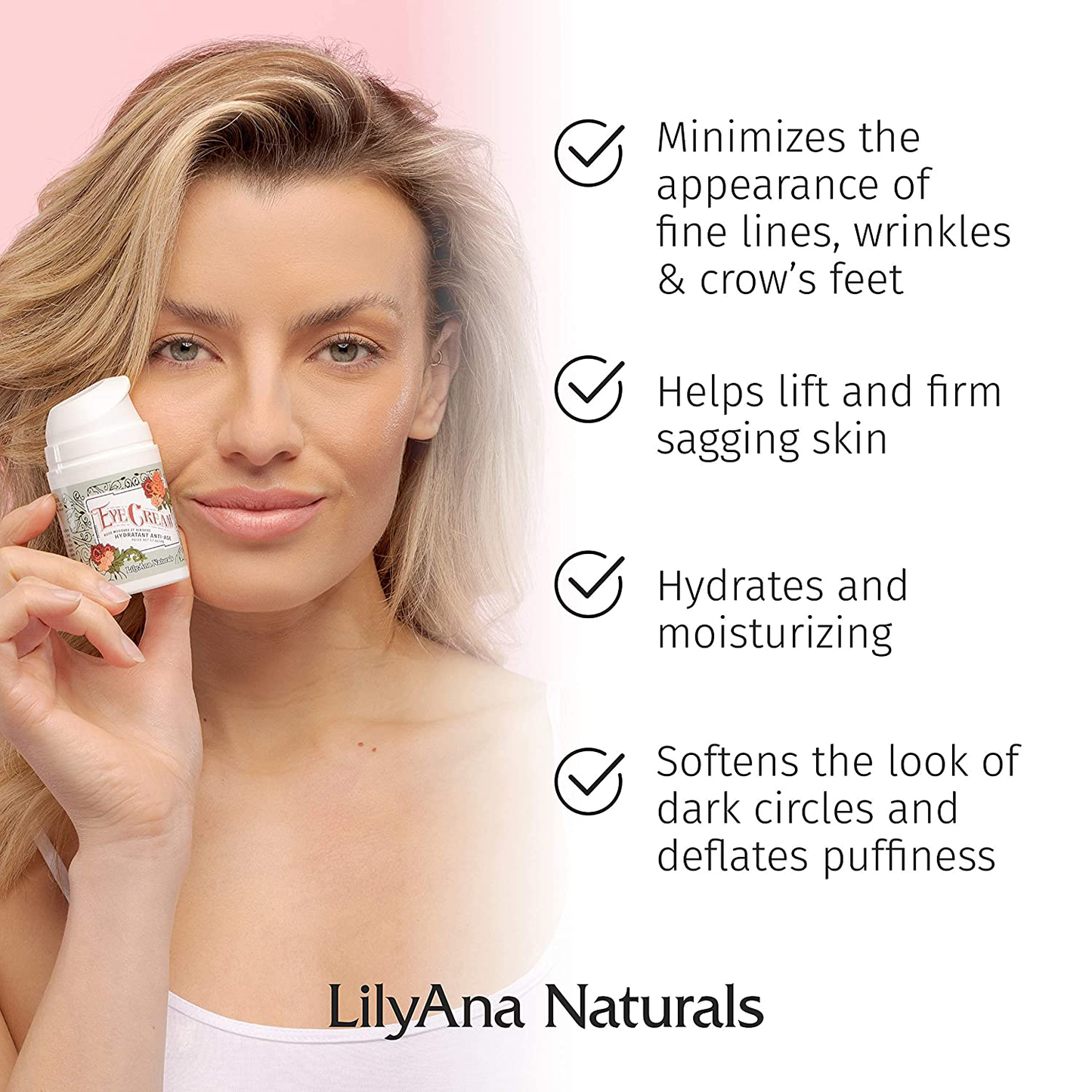 Lilyana Naturals Eye Cream - 2-Month Supply - Made in USA, Eye Cream for Dark Circles and Puffiness, under Eye Cream, anti Aging Eye Cream, Improve the Look of Fine Lines and Wrinkles, Rosehip and Hibiscus Botanicals - 1.7Oz (1-Pack)