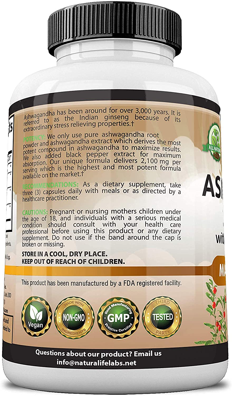 Organic Ashwagandha 2,100 mg - 100 Vegan Capsules Pure Organic Ashwagandha Powder and Root Extract - Stress Relief, Mood Enhancer, Immune & Thyroid Support
