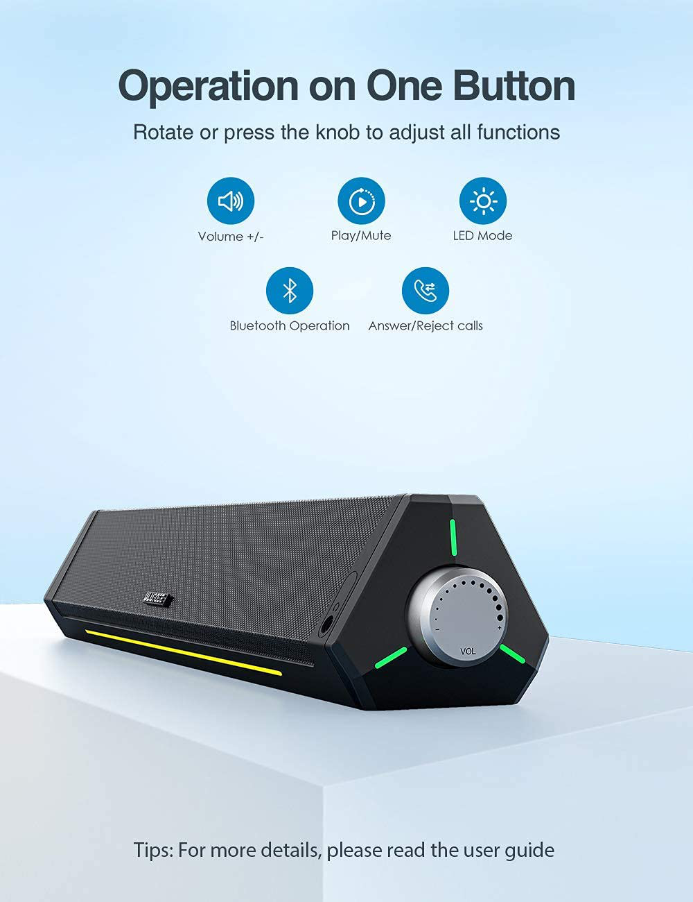 Computer Speakers, Dynamic RGB Computer Sound Bar, Hifi Stereo Bluetooth 5.0 & 3.5Mm Aux-In Connection, USB Powered Computer Speakers for Desktop, PC, Laptop, Tablets
