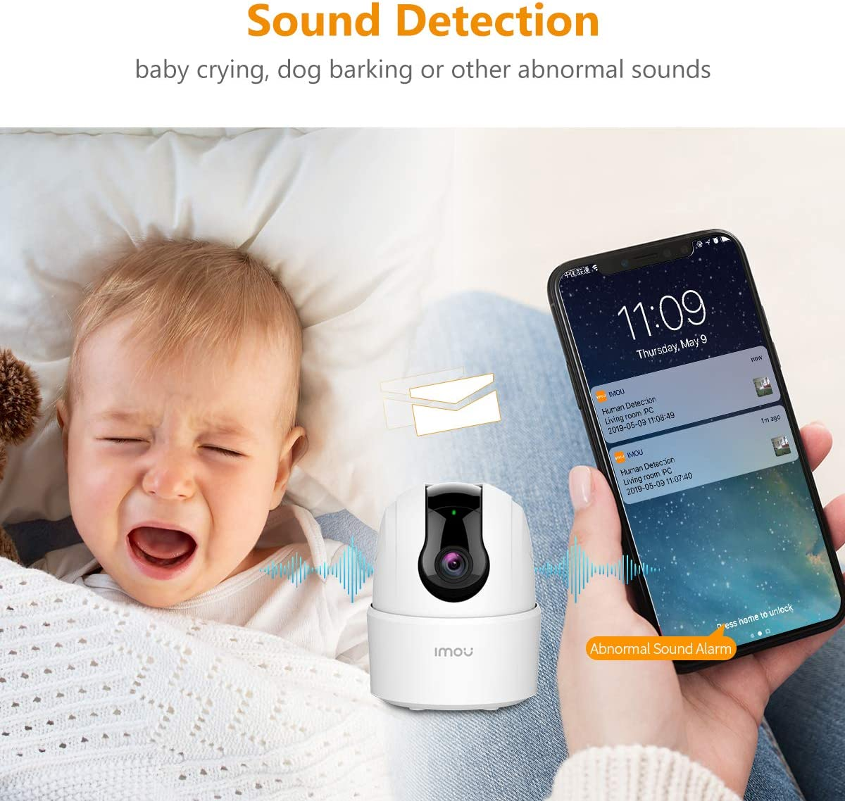 Indoor Security Camera 1080P Wifi Camera (2.4G Only) 360 Degree Home Camera with App, Night Vision, 2-Way Audio, Human Detection, Motion Tracking, Sound Detection, Local & Cloud Storage