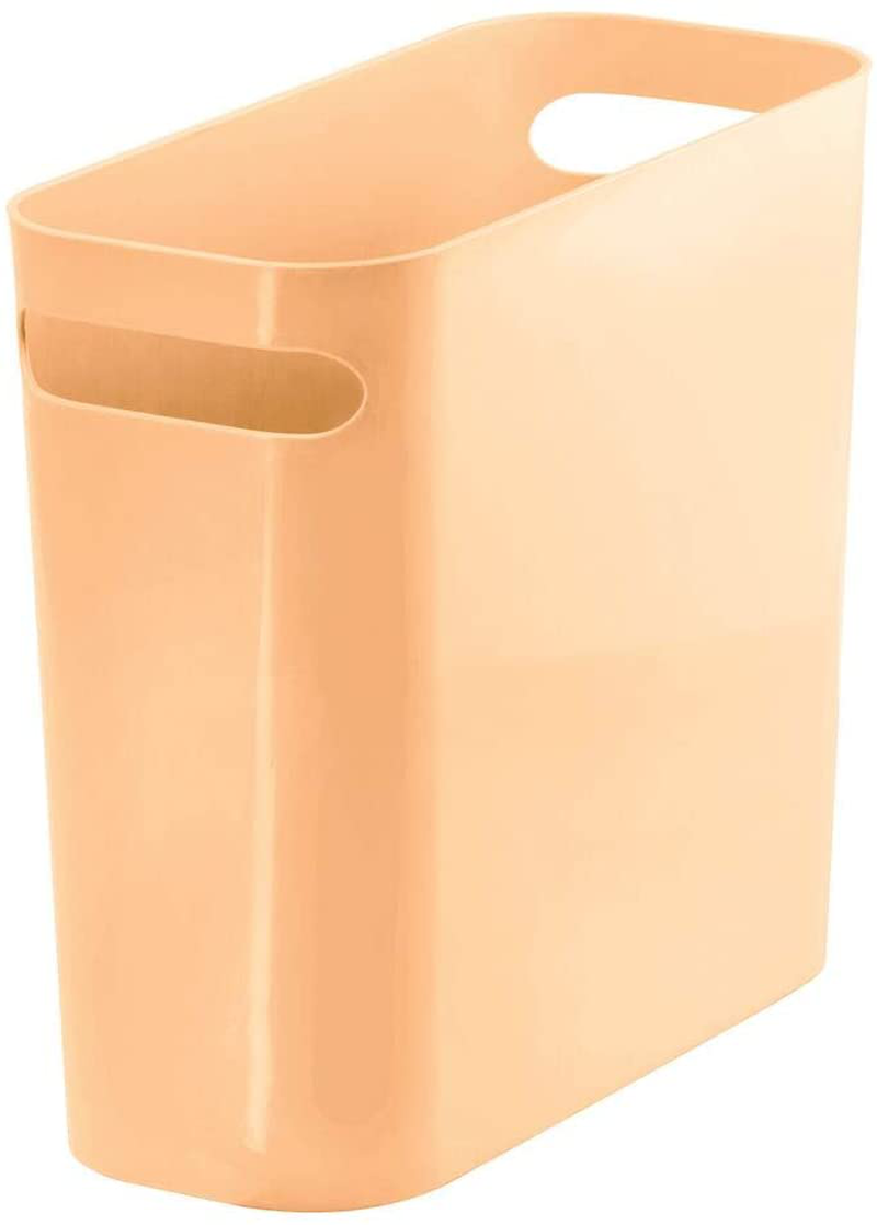 mDesign Slim Plastic Rectangular Small Trash Can Wastebasket, Garbage Container Bin with Handles for Bathroom, Kitchen, Home Office, Dorm, Kids Room - 10" High, Shatter-Resistant - Black