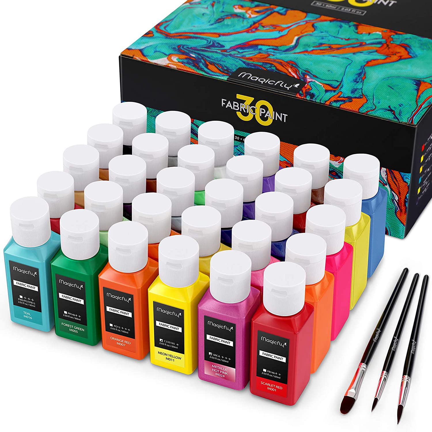 Magicfly Permanent Soft Fabric Paint Set Textile Paints with 3 Brushes, No Heating Needed & Washable Fabric Paint for All DIY Projects