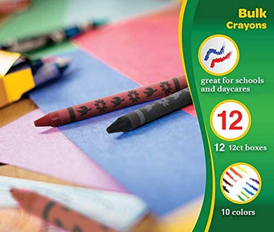 12 Pack Crayons - Wholesale Bright Wax Coloring Crayons in Bulk, 10 per Box, 12 Box Bundle Art Set