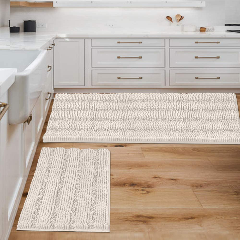 Extra Thick Striped Bath Rugs for Bathroom Anti-Slip Bath Mats Soft Plush Chenille Yarn Shaggy Mat Living Room Bedroom Mat Floor Water Absorbent