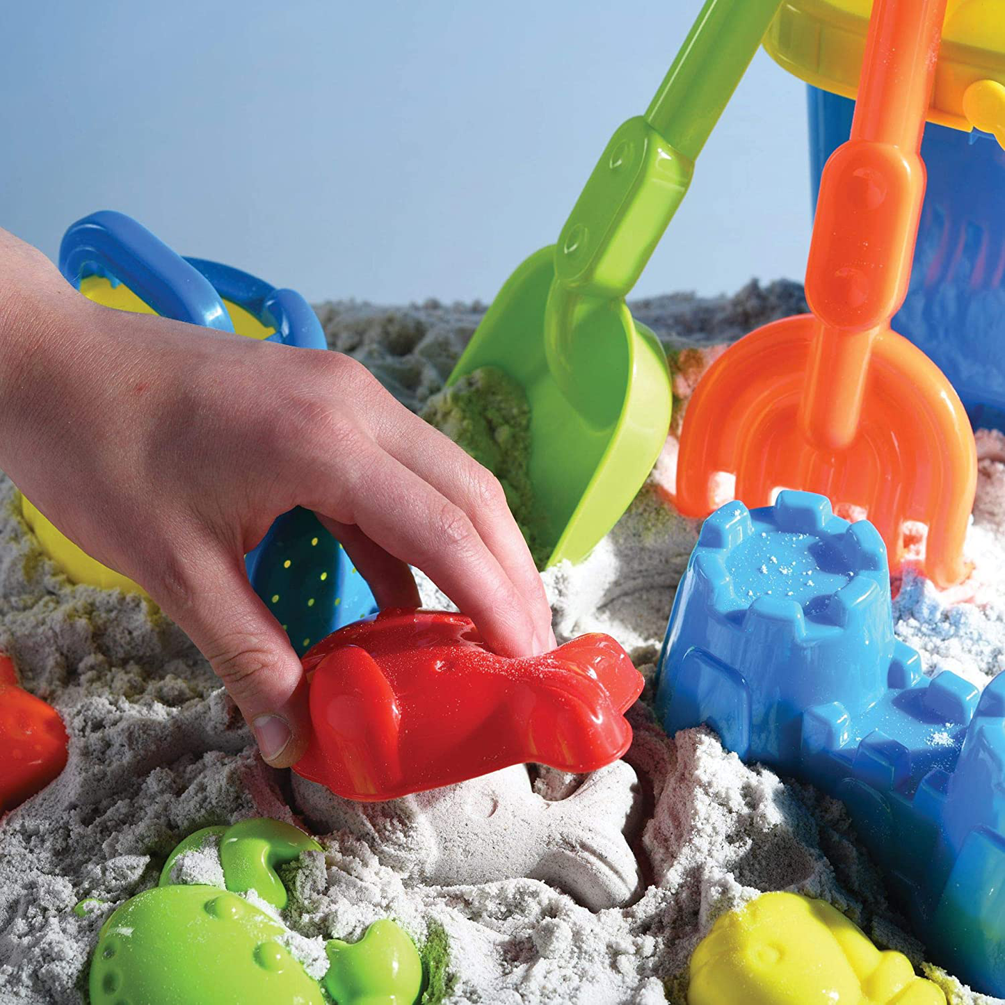 Prextex 10 Piece Beach Toys Sand Toys Set, Bucket with Sifter, Shovel, Rake, Watering Can, Animal and Castle Sand Molds