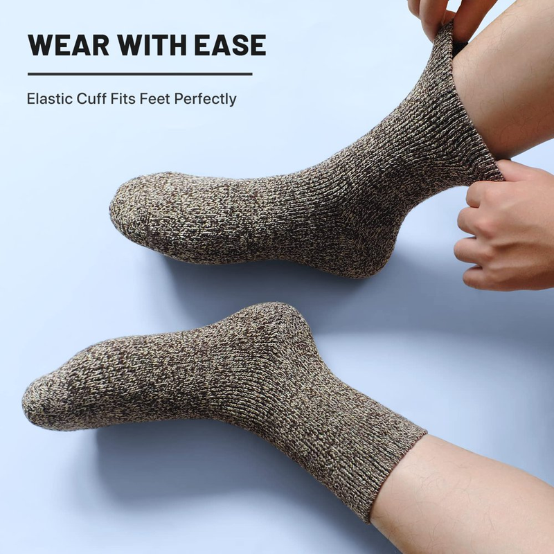 5 Pairs Merino Wool Socks for Men - Thick Winter Wool (Fit USA Size 7-13)