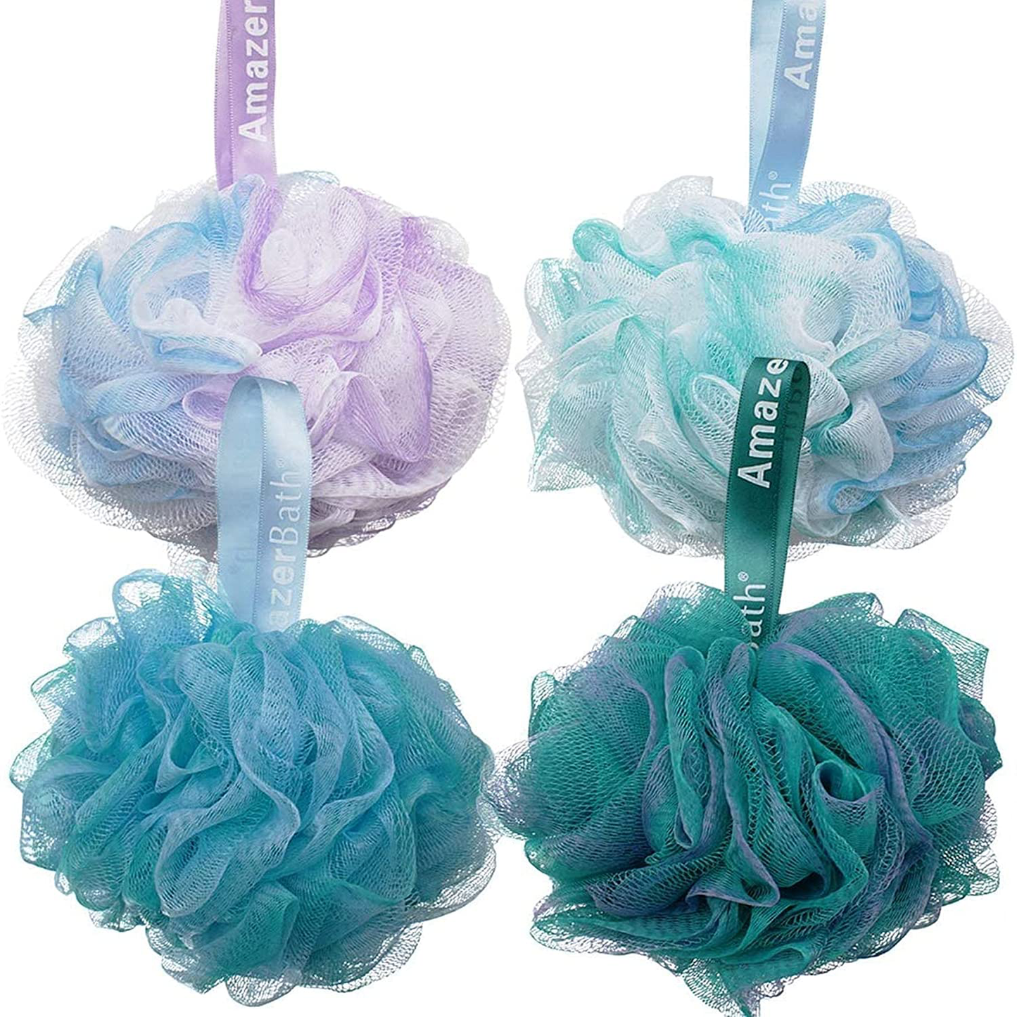 AmazerBath Shower Bath Sponge Shower Loofahs Balls Body Wash Bathroom Men Women- Set of 4