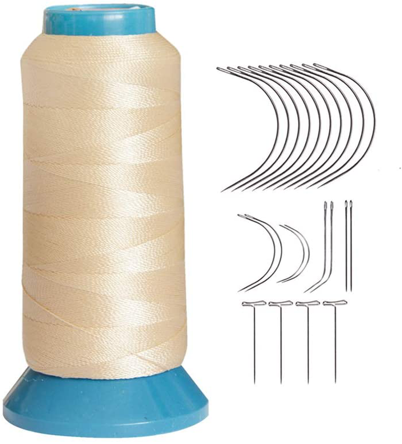 Weaving Thread High Strength Polyster Thread Size 210 D with 12 pcs of 9cm-C Type Needles/Curved hair Needles for Sew
