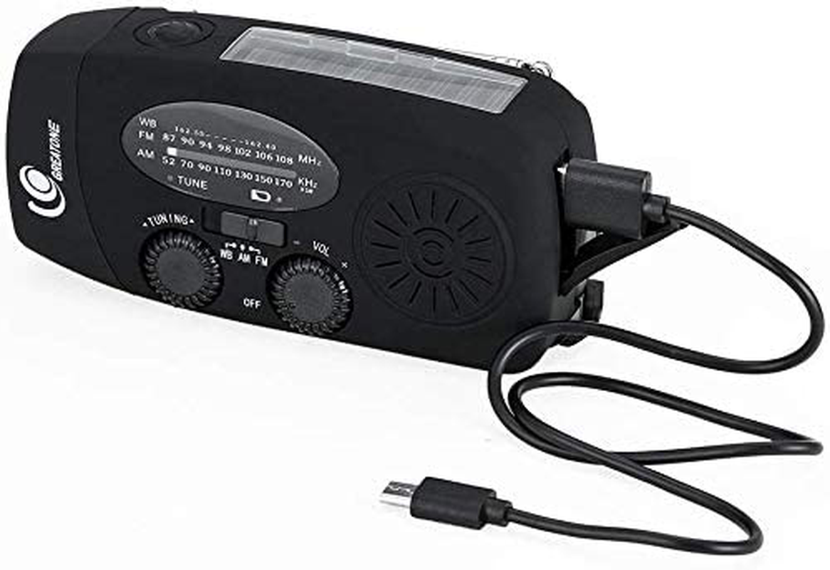 Weather Radio Emergency Hand Crank Self Powered AM/FM NOAA Solar Portable Camping Weather Radio with LED Flashlight