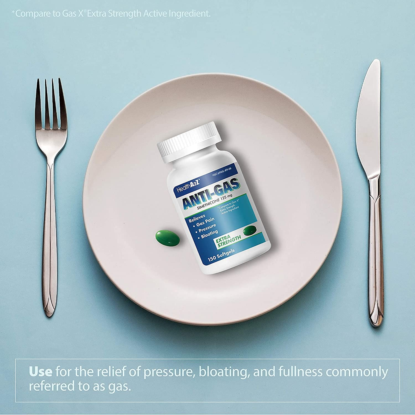 Healtha2Z Gas Relief 150 Counts | Simethicone 125Mg Softgel | Extra Strength | Fast Relieves Gas Pain, Pressure & Bloating