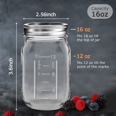 sungwoo Mason Jars, Canning Jars 16 ounces, 6 PACK, with Sealed and Straw Lid, Ideal for Juice, Jam, Honey and Spice, Wedding Favors, Shower Favors, Baby Foods