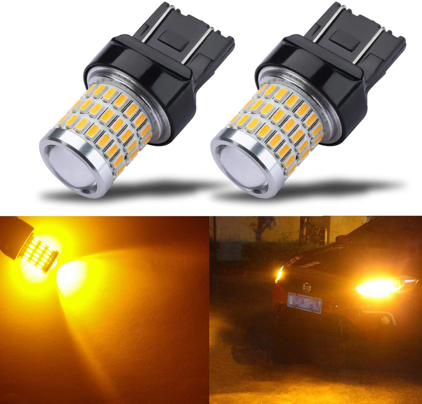 iBrightstar Newest 9-30V Super Bright Low Power 7440 7443 T20 LED Bulbs with Projector replacement for Front Rear Turn Signal Lights