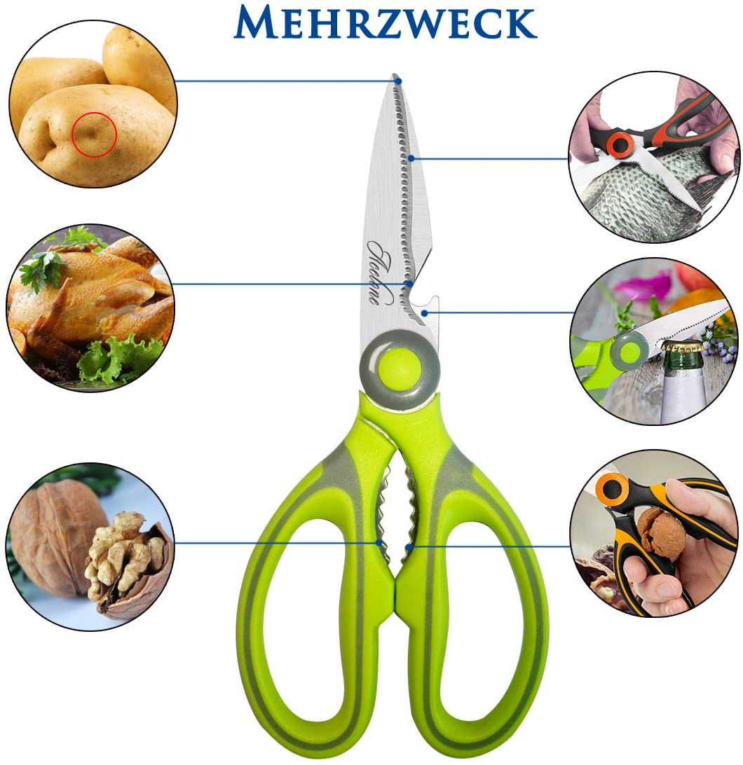 Kitchen Shears, Acelone Premium Heavy Duty Shears Ultra Sharp Stainless Steel Multi-function Kitchen Scissors for Chicken/Poultry/Fish/Meat/Vegetables/Herbs/BBQ… (Orange black)