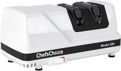Chef'sChoice 320 Hone Flexhone Strop Professional Compact Electric Knife Sharpener with Diamond Abrasives & Precision Angle Control, 2-Stage, White