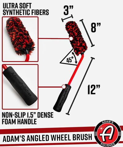 Adam's Angled Wheel Detailing Brush - Car Cleaning Wheel Brush | Use W/Wheel Cleaner, Rim Cleaner, Chrome Cleaner | Car Wash Brush Cleans Brake Dust from Barrels & Hard to Reach Areas (Large)