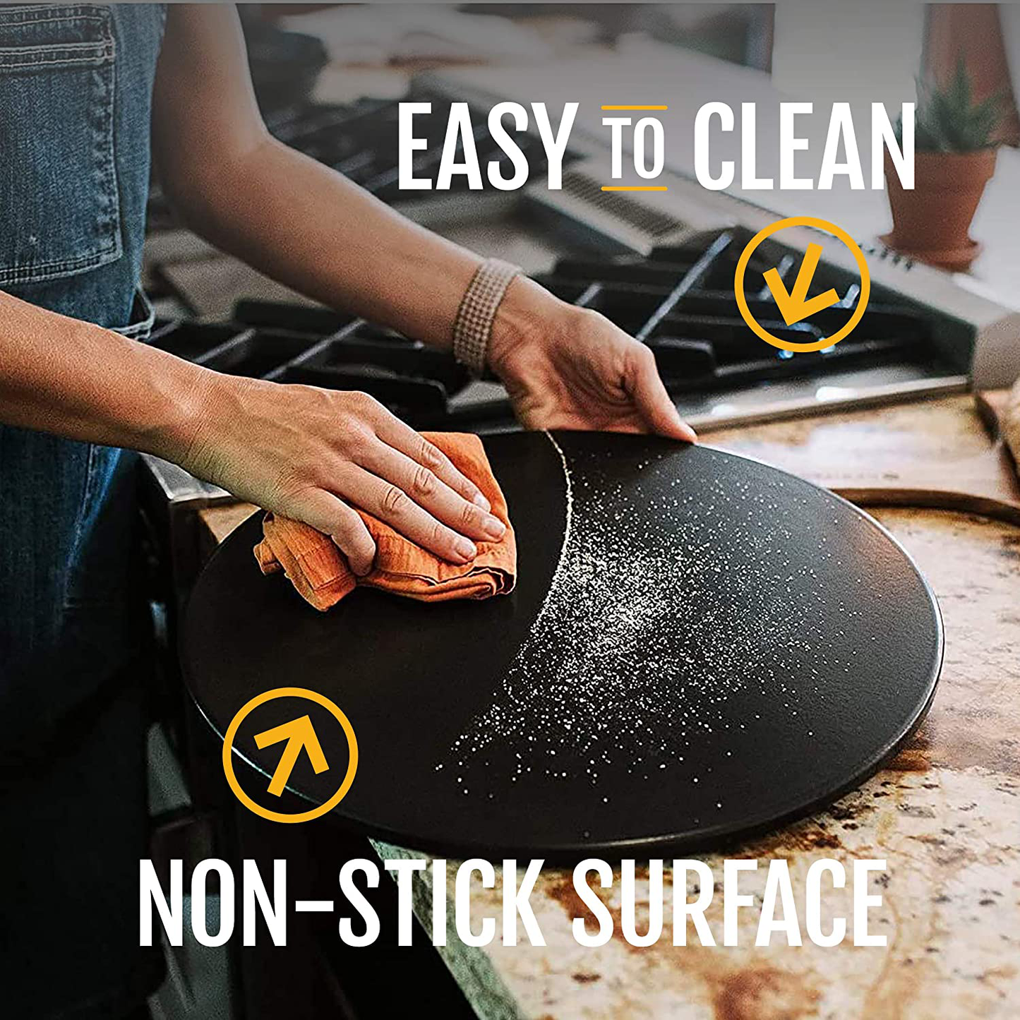 Heritage Pizza Stone, 15 Inch Ceramic Baking Stones for Oven Use - Non-Stick, No Stain Pan & Cutter Set for Gas, BBQ & Grill - Kitchen Accessories & Housewarming Gifts W/ Bonus Pizza Wheel - Black