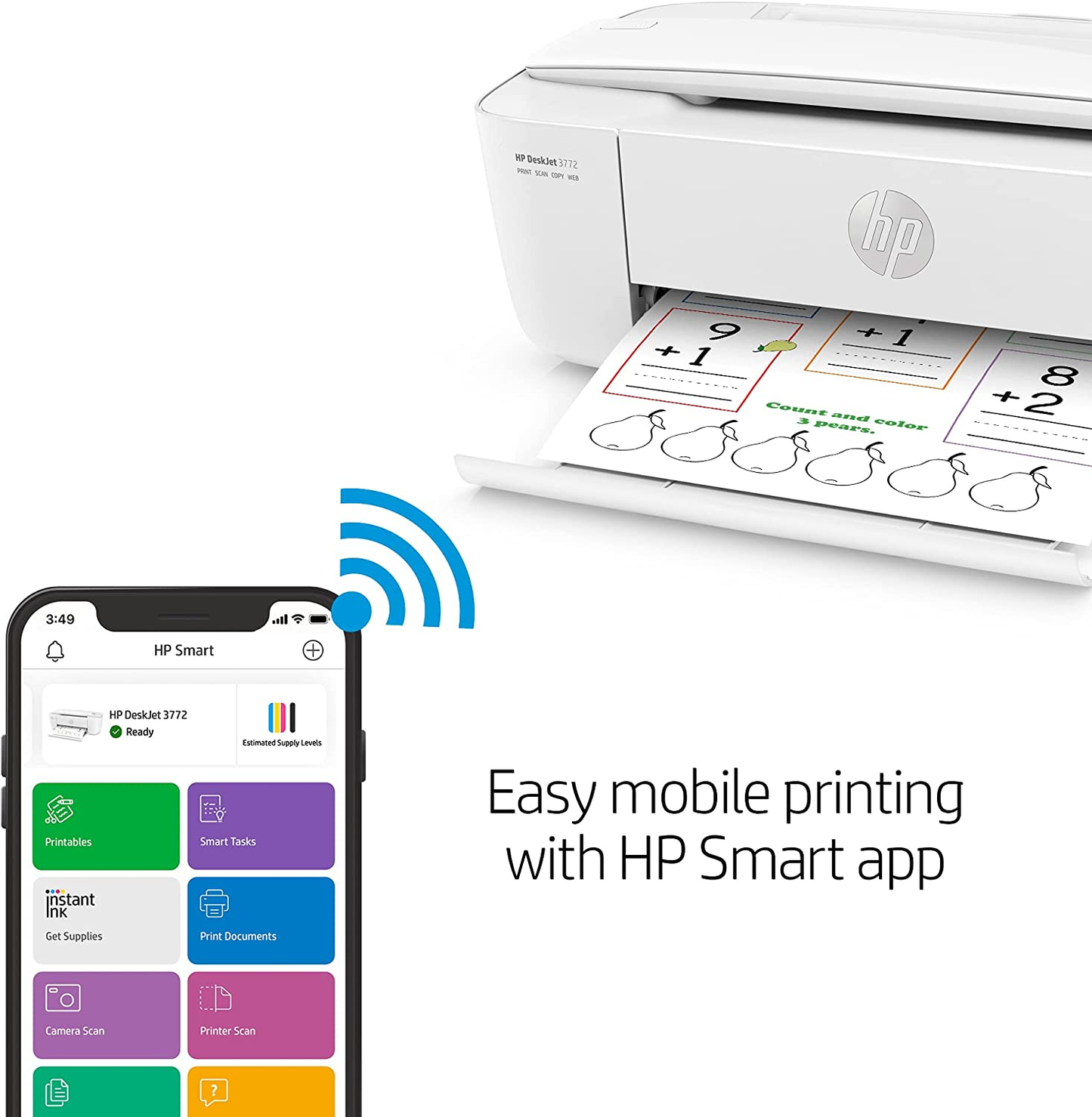HP Deskjet 3772 All-In-One Wireless Color Inkjet Printer, Scan and Copy, Instant Ink Ready, T8W88A (Renewed)