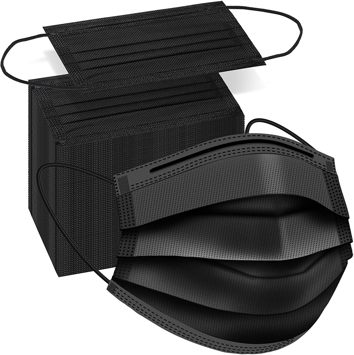 100 Pcs Disposable Face Masks, Black Disposable Face Masks, 3 Layer Black Face Mask