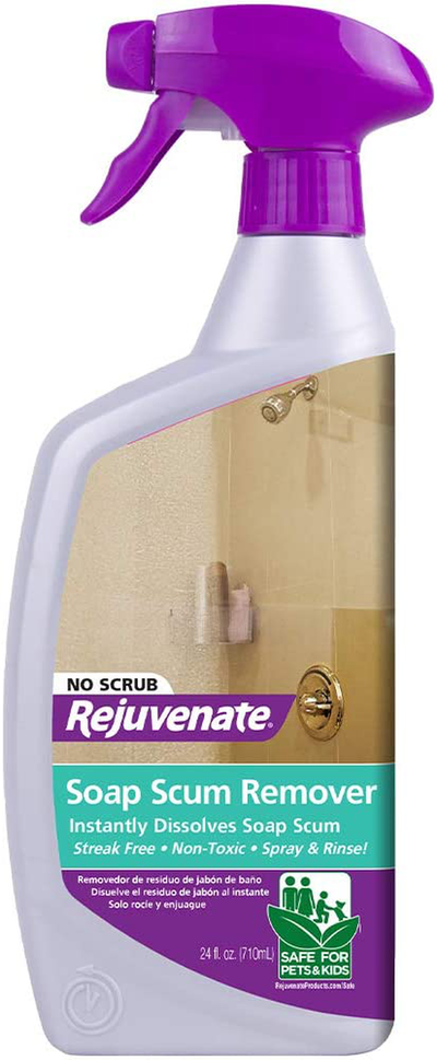 Rejuvenate Scrub Free Soap Scum Remover Shower Glass Door Cleaner Works on Ceramic Tile, Chrome, Plastic and More 24oz & Cabinet & Furniture Restorer Fills in Scratches Seals