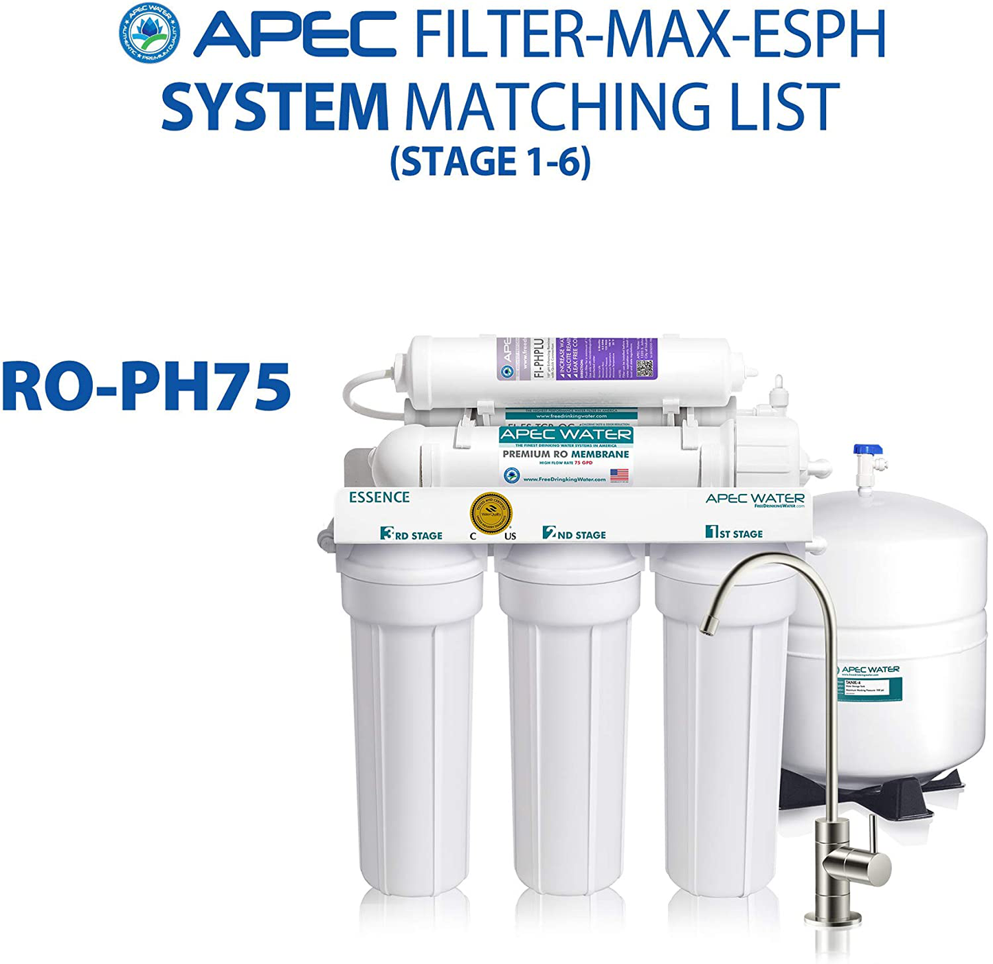 APEC FILTER-MAX-ESPH 75 GPD Complete Replacement Filter Set for ESSENCE Series Alkaline Reverse Osmosis Water Filter System