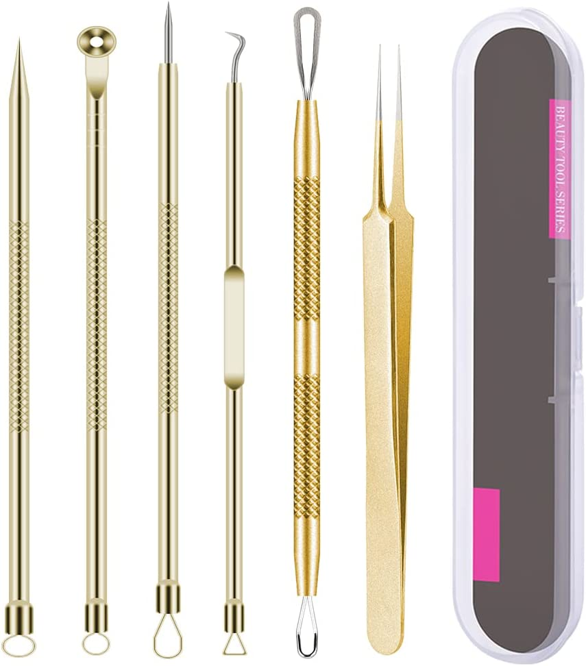 Pimple Popper Tool Kit , 6 Pcs Blackhead Remover Acne Needle Tools Set Removing Treatment Comedone Whitehead Popping Zit for Nose Face Skin Blemish Extractor Tool - Black