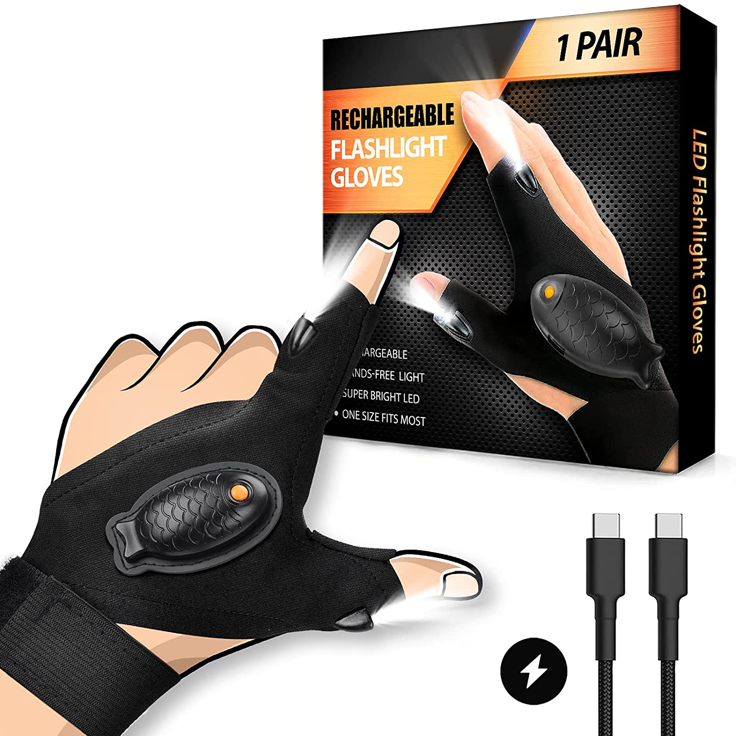 LED Flashlight Gloves Gifts for Men, Stocking Stuffers for Men Women Dad Teens, Christmas Mens Gift Idea, Cool Tool Gadget Fishing Stuff Birthday Gifts Husband Boyfriend Him Brother Mechanic Car Guy