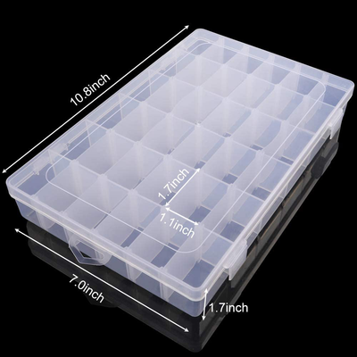 Outuxed 2pack 36 Grids Clear Plastic Organizer Box Storage Container Jewelry Box with Adjustable Dividers for Beads Art DIY Crafts Jewelry Fishing Tackles with 5 Sheets Label Stickers