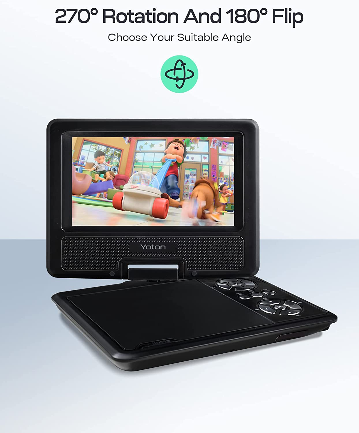 9.5" Portable DVD Player with 7.5" Swivel Screen, 4-6 Hours Built-In Battery, Support SD Card/Usb/Multiple Disc Formats, Support Sync Screen to TV, Projector