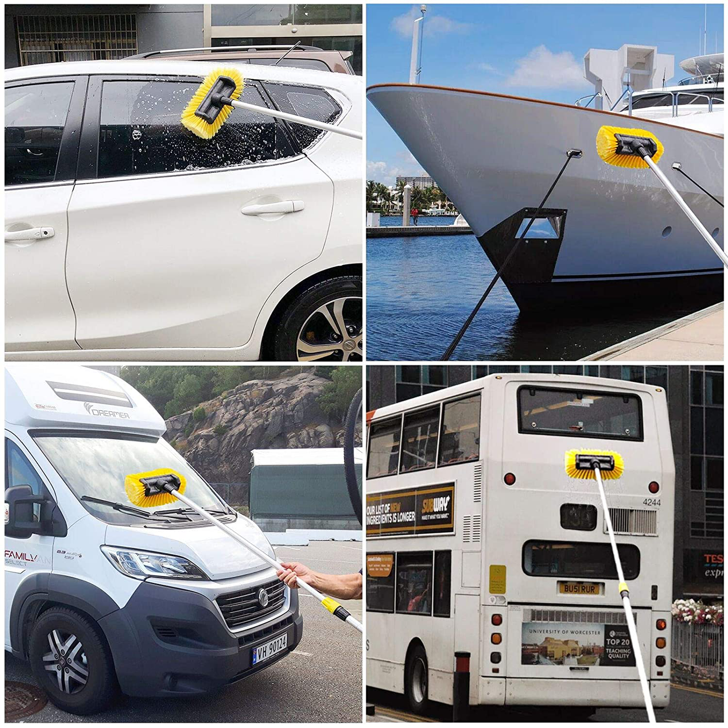 Buyplus Car Wash Brush with Long Handle - 12 Foot Telescopic Flow Through Car Washing Brush with Hose Attachment, Soft Bristle Head for RV, Trucks, No Scratch Dip Car Cleaning Water Brush