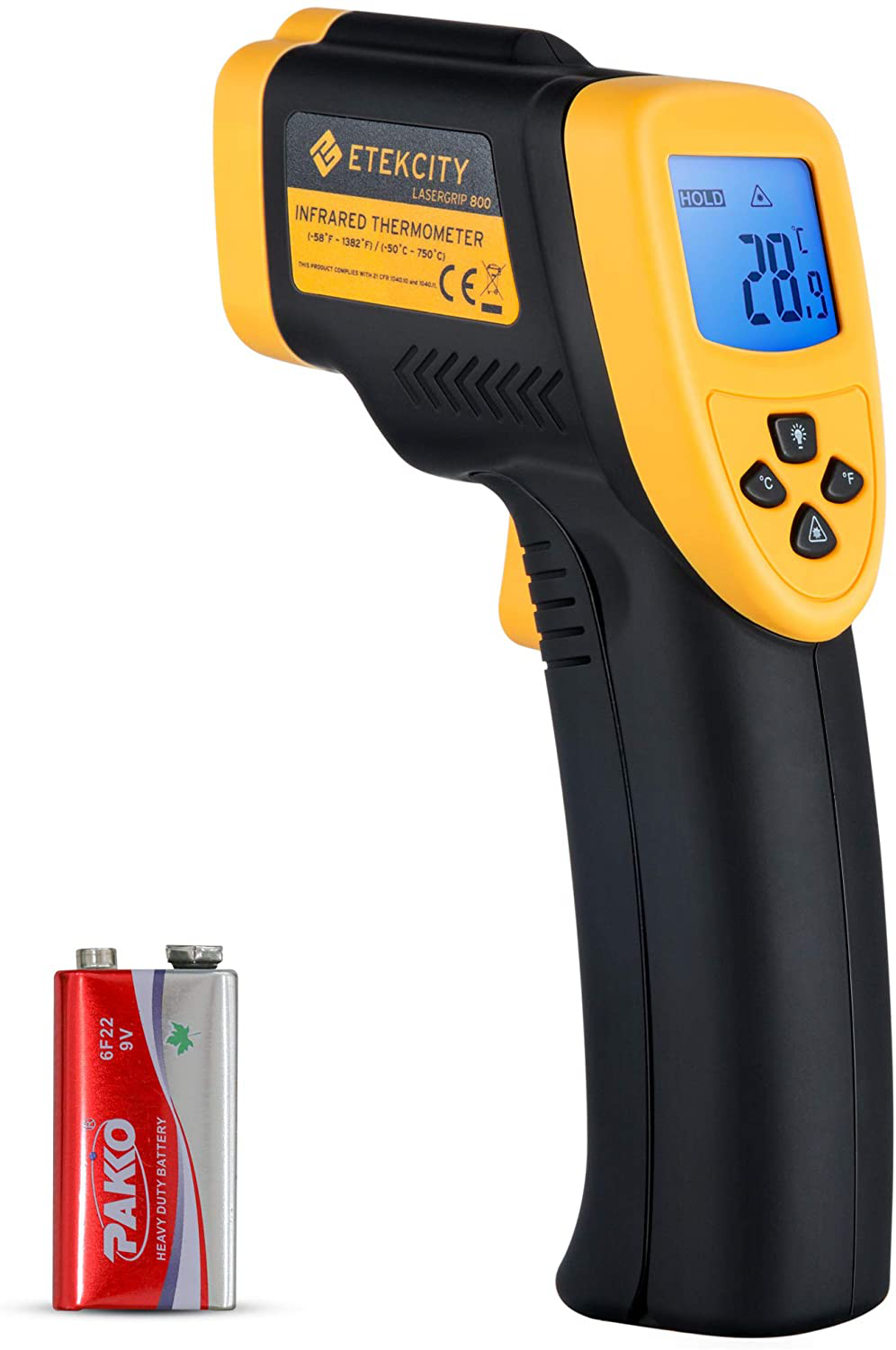 Etekcity Infrared Thermometer 800 (Not for Human) Non-Contact Digital Temperature Gun,16:1 DTS Ratio, 58℉ to 1382℉(-50℃ to 750℃), Yellow and Black