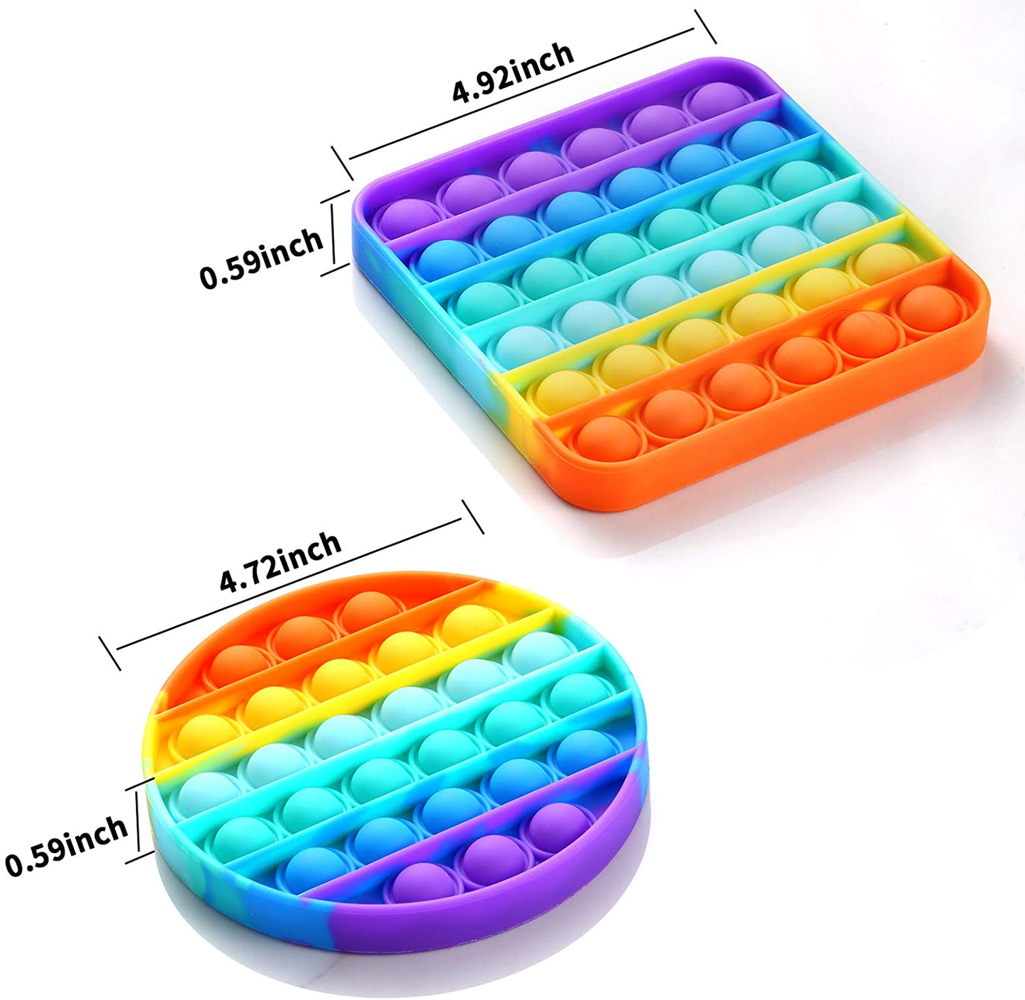 2 Packs Pop Fidget Sensory Toys, Autism Special Needs Stress Relief Silicone Pressure Relieving Toys, Round and Square Squeeze Toys for Kids Children Adults (Set of 2)