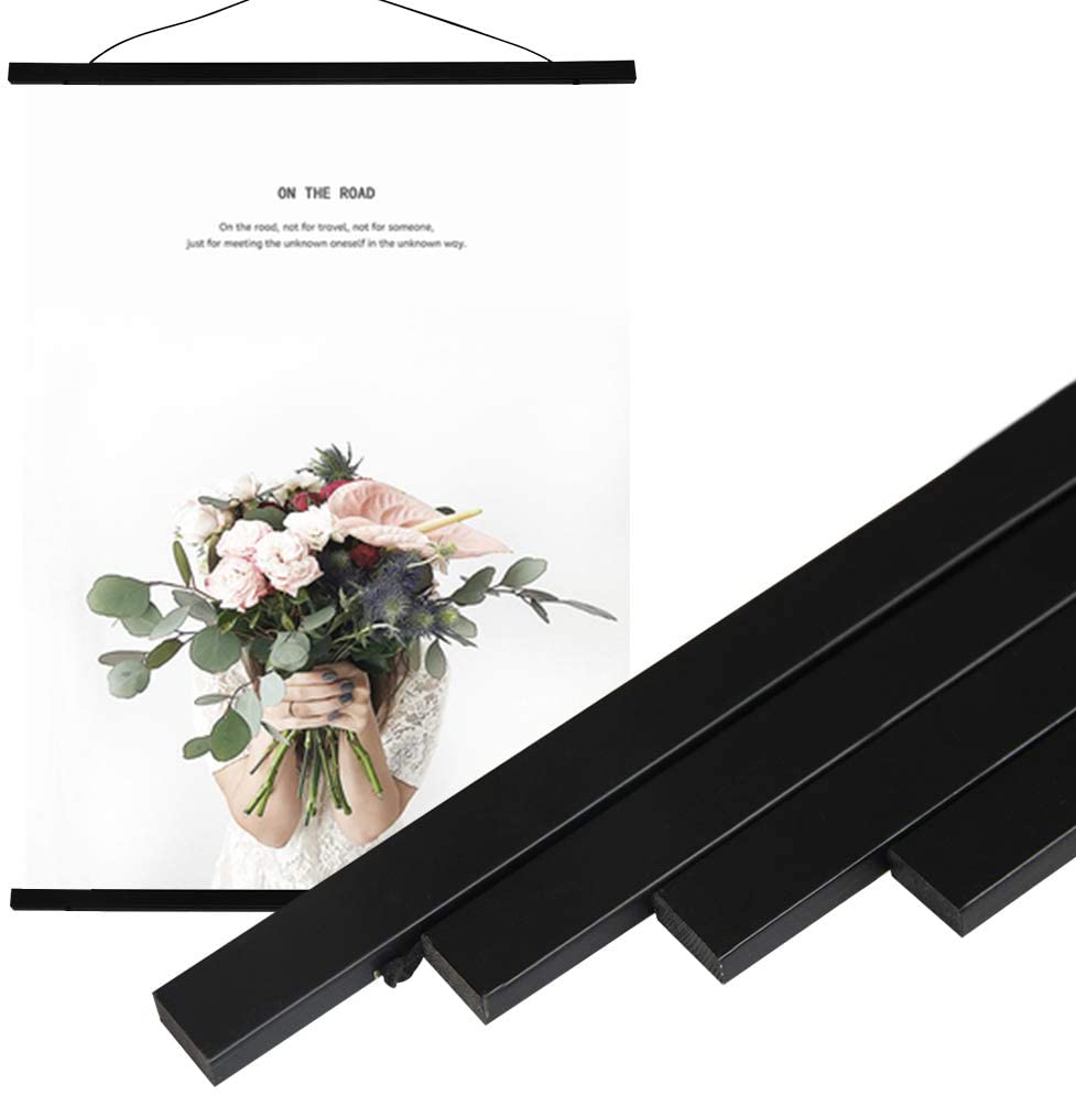 Miaowater 2 Pack Magnetic Poster Frame Hanger,10x14 10x20 10x13 Light Wood Wooden Magnet Frames Hangers for Photo Picture Art Canvas Print Artwork Wall Hanging Black 10''