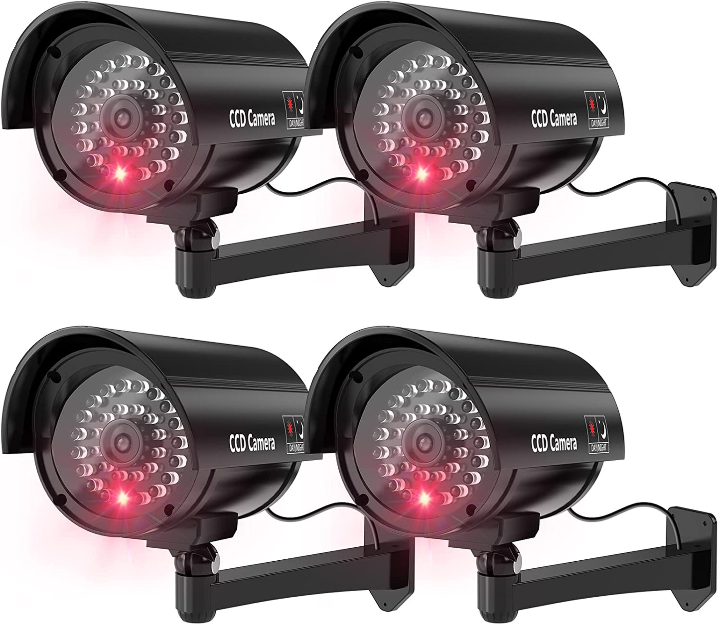 4-pack Bullet Dummy Fake Surveillance Security CCTV Dome Camera Indoor/Outdoor with Flashing LED Light