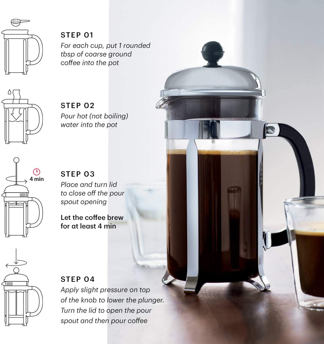 Bodum Chambord French Press Coffee and Tea Maker, 12 Ounce, Chrome