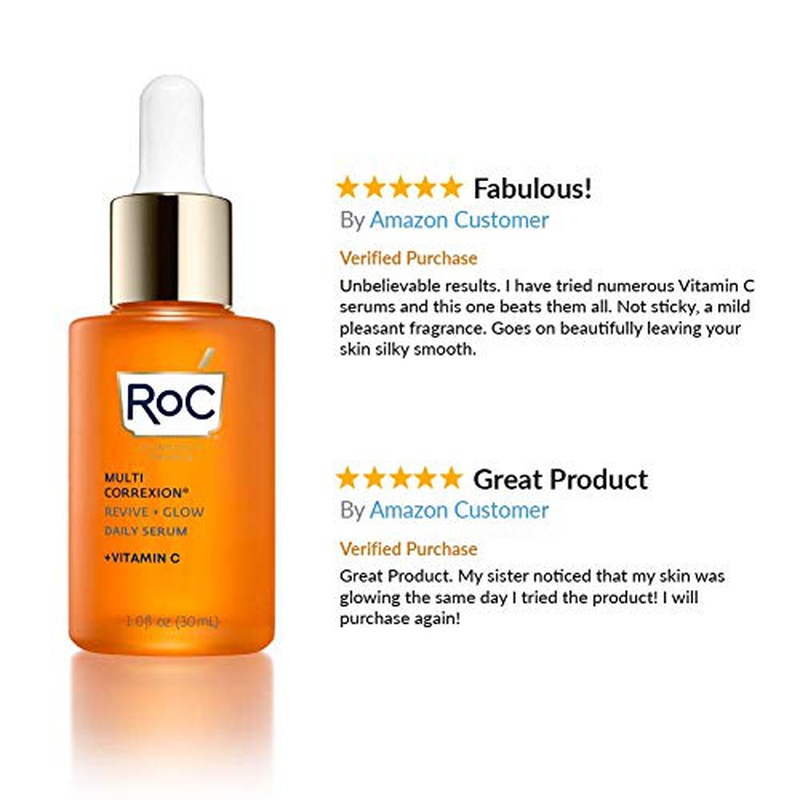 Roc Multi Correxion Revive plus Glow Vitamin C Serum, Daily Anti-Aging Wrinkle and Skin Tone Skin Care Treatment, Stocking Stuffer, 1 Fluid Ounce