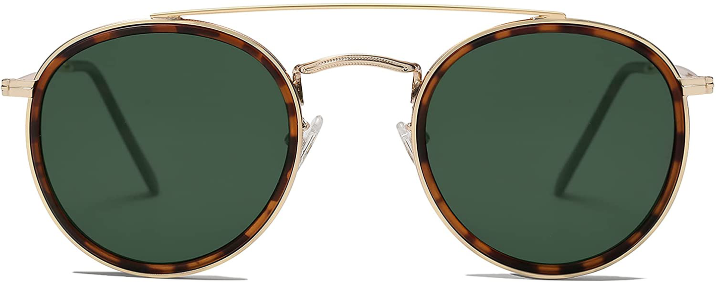 SOJOS Retro round Polarized Sunglasses UV400 Double Bridge Sun Glasses SUNSET SJ1104