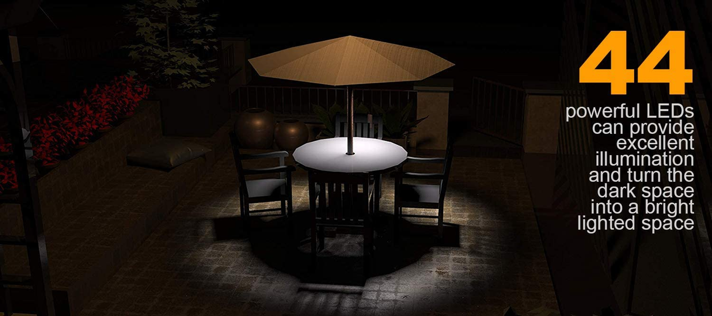 44 LED Patio Umbrella Cordless Lights with 3 Lighting Modes for Patio Umbrellas Camping Tents or Outdoor Use