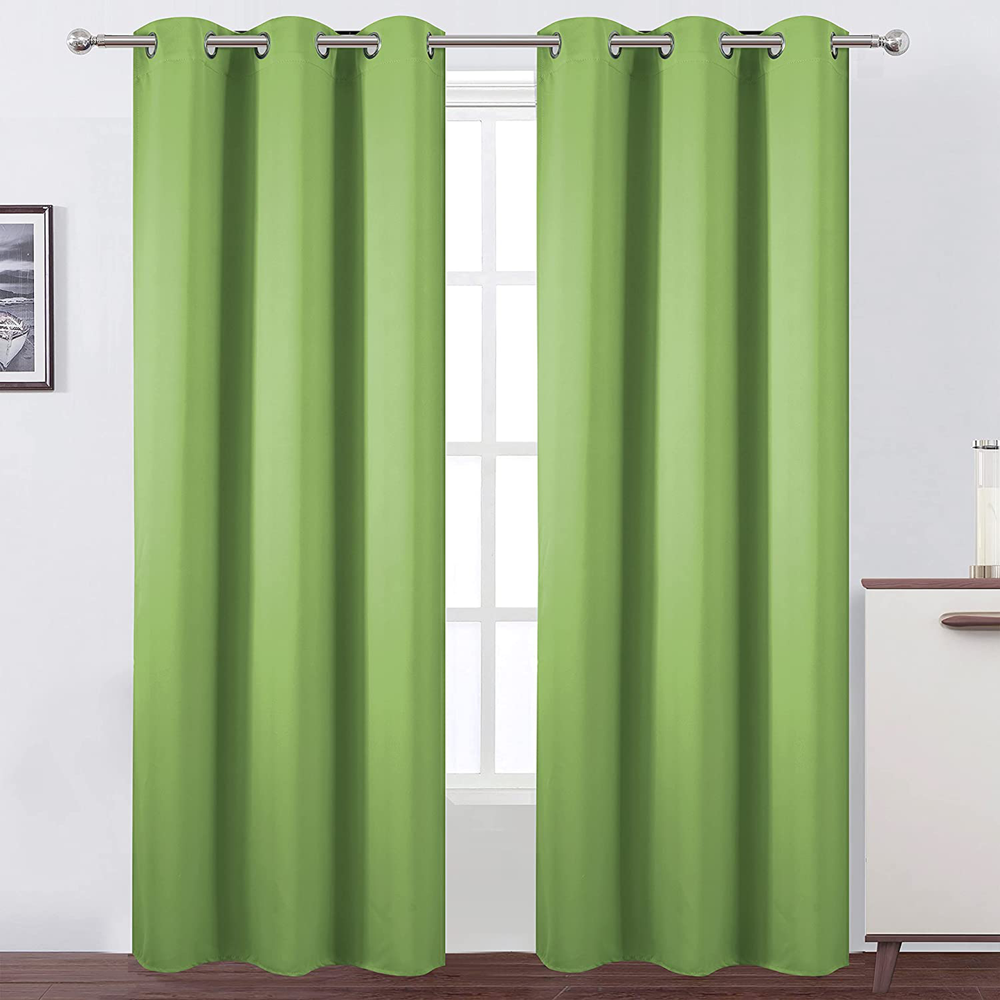 LEMOMO Light Green Thermal Blackout Curtains/38 x 84 Inch/Set of 2 Panels Room Darkening Curtains for Bedroom