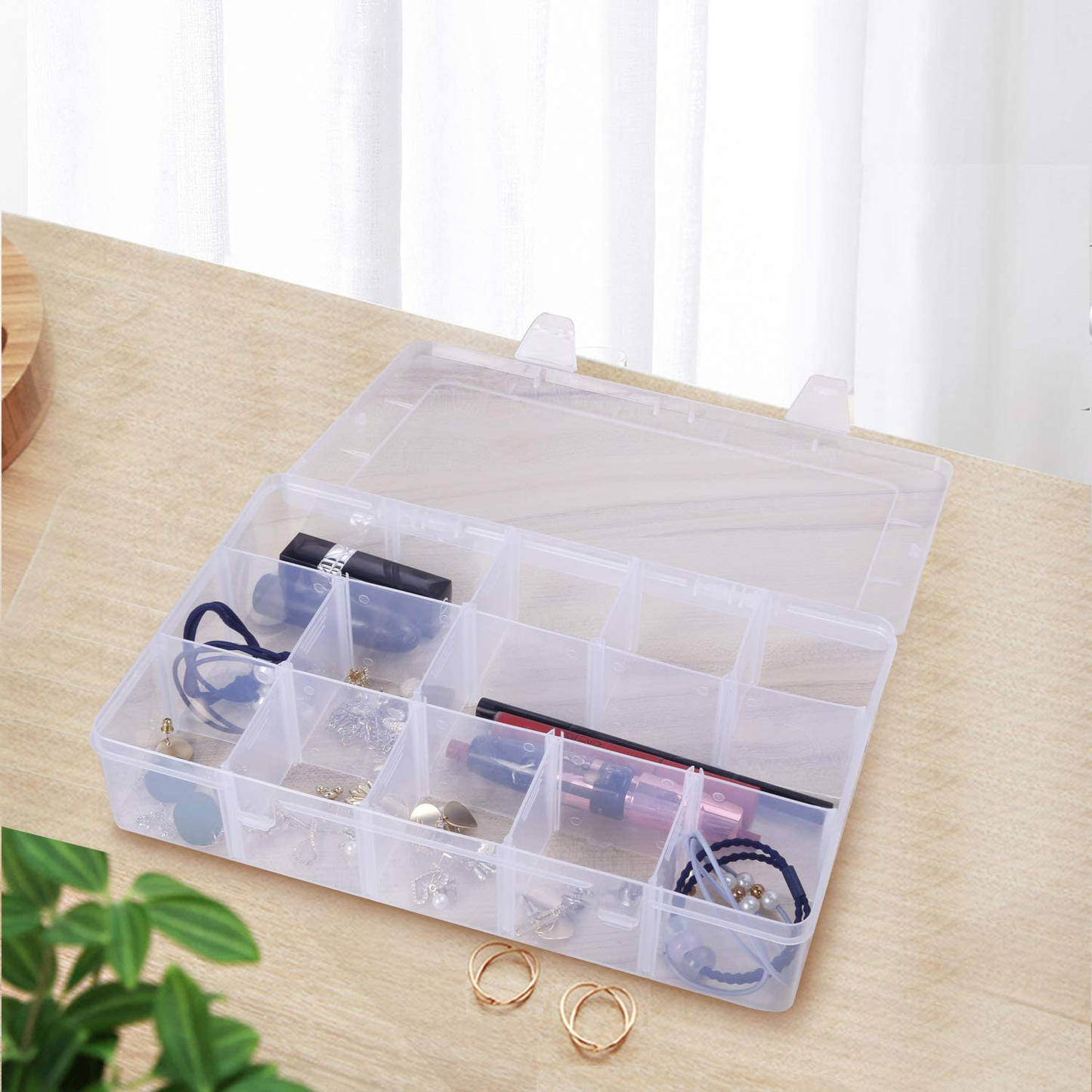 Large Grids Clear Plastic Jewelry Box Organizer Storage Container with Removable Dividers