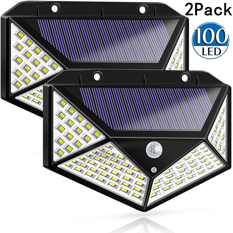 2 Pack 100 LED Solar Motion Sensor Outdoor Lights Outdoor with Wide Angle