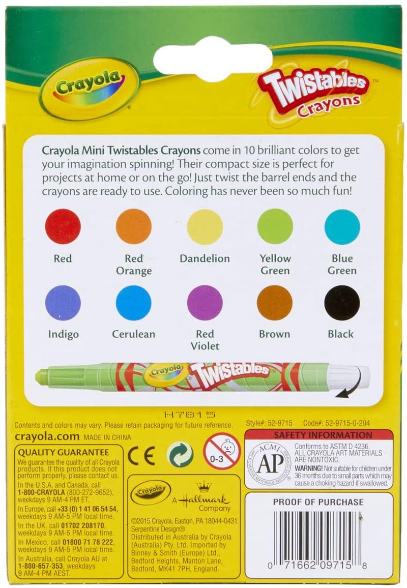 Crayola Twistables Crayons Coloring Set, Twist up Crayons for Kids, 10 Count