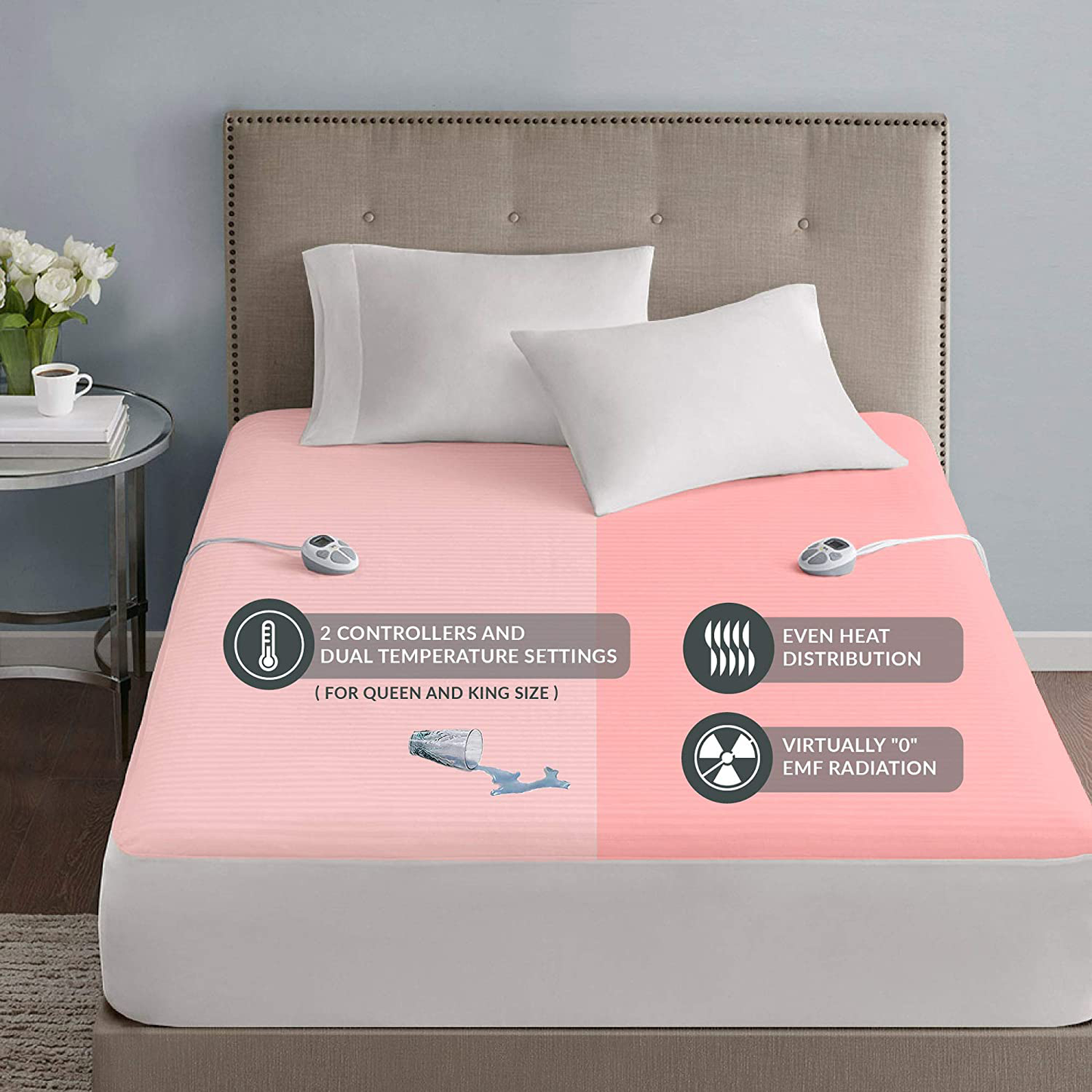 Serta Waterproof Mattress Pad-Cotton Blend Electric Bed Warmer with 10 Heat Settings Controller Zero Radiation, Auto Shut Off, 18" Deep All Around Elastic Pocket, Twin XL, White
