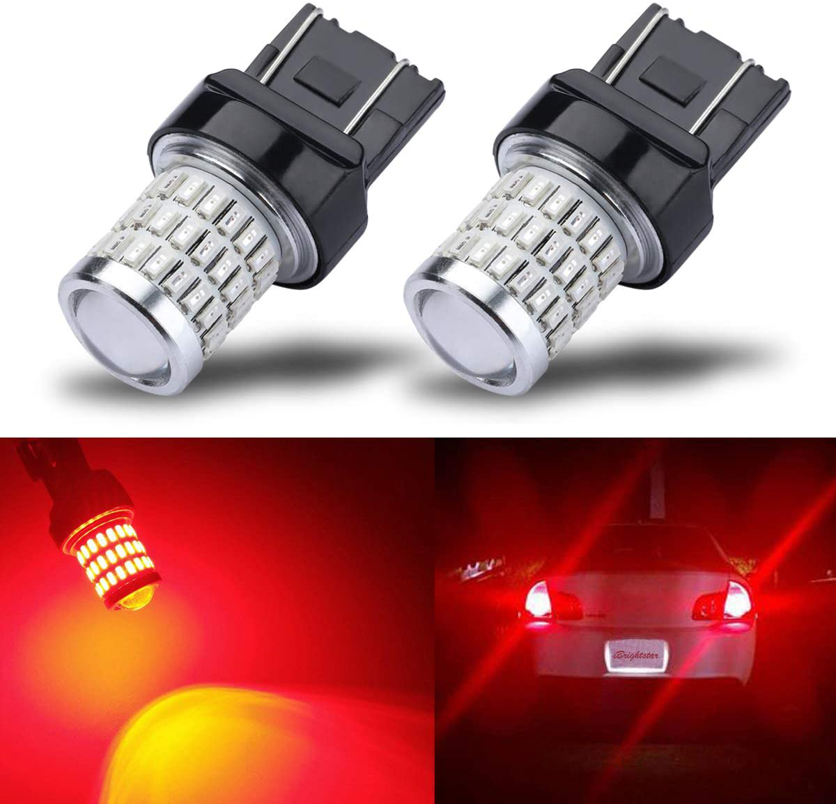 iBrightstar Newest 9-30V Super Bright Low Power 7440 7443 T20 LED Bulbs with Projector replacement for Front Rear Turn Signal Lights