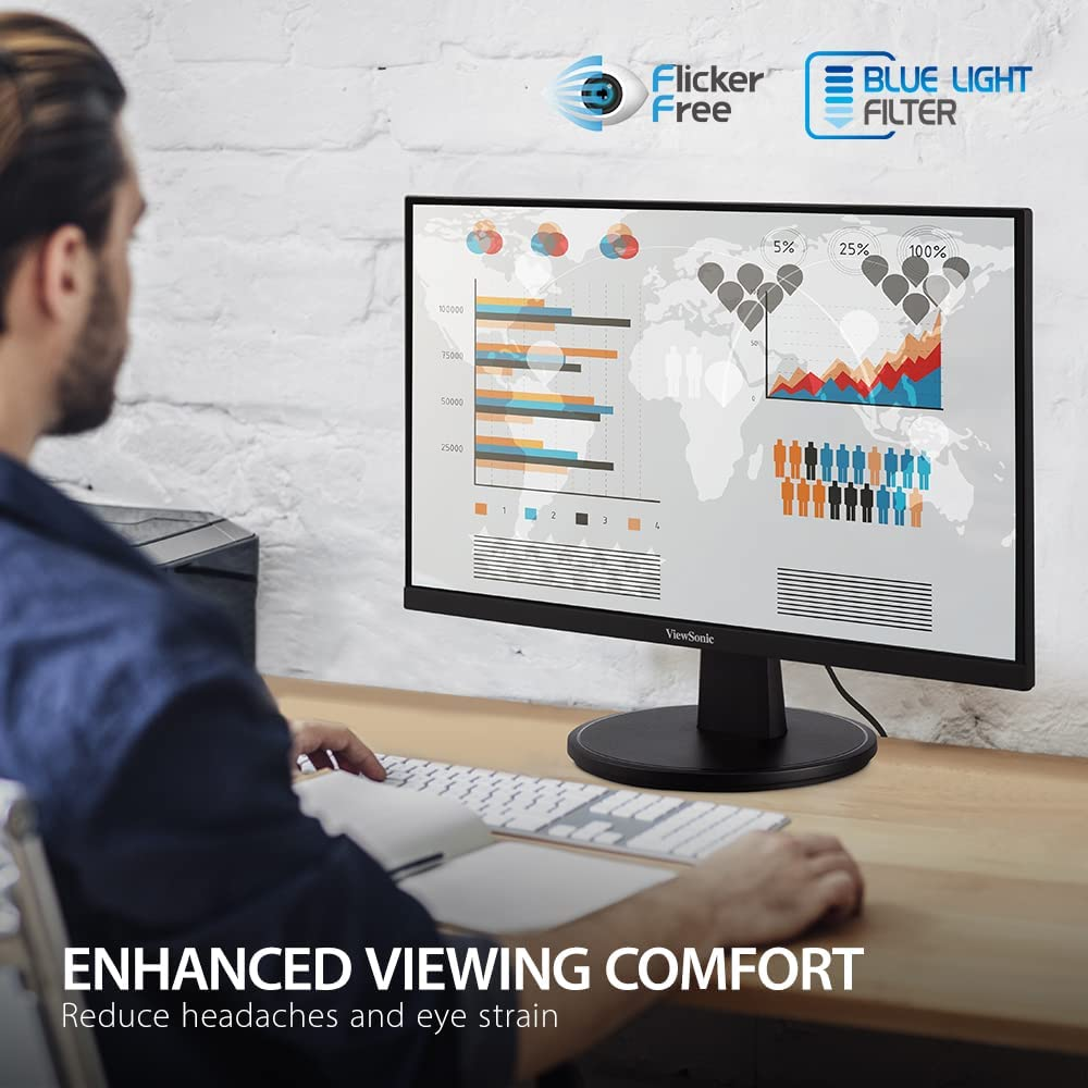Viewsonic VS2247-MH 22 Inch 1080P Monitor with 75Hz, Adaptive Sync, Thin Bezels, Eye Care, HDMI, VGA Inputs for Home and Office