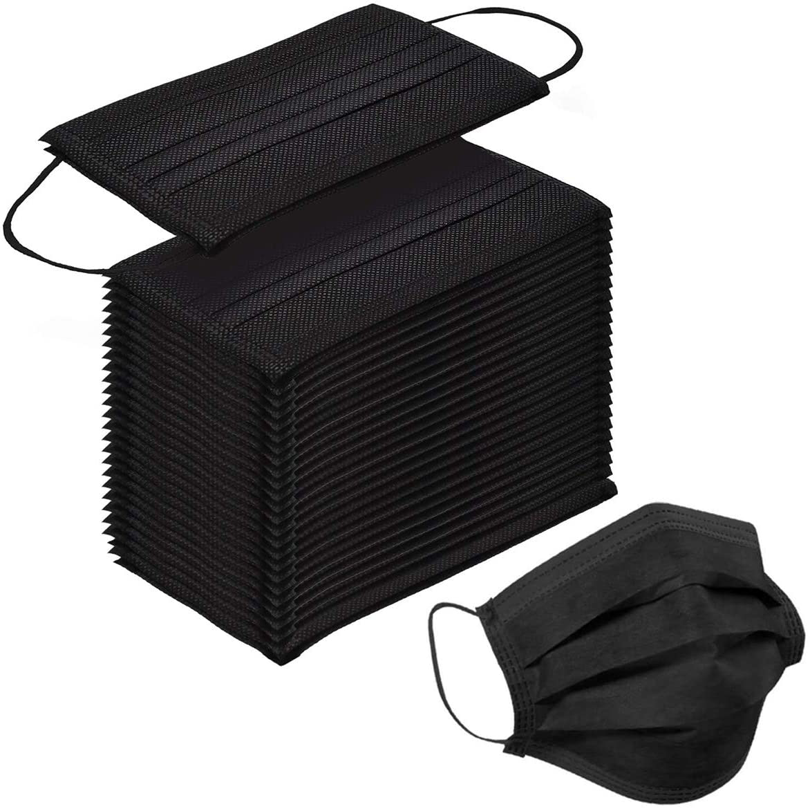 100 Pack Disposable Face Masks with Elastic Ear Loop,Breathability Comfort-Black