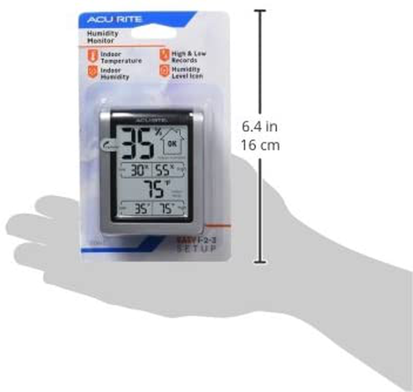 AcuRite 00613 Digital Hygrometer & Indoor Thermometer Pre-Calibrated Humidity Gauge, 3" H x 2.5" W x 1.3" D, Black