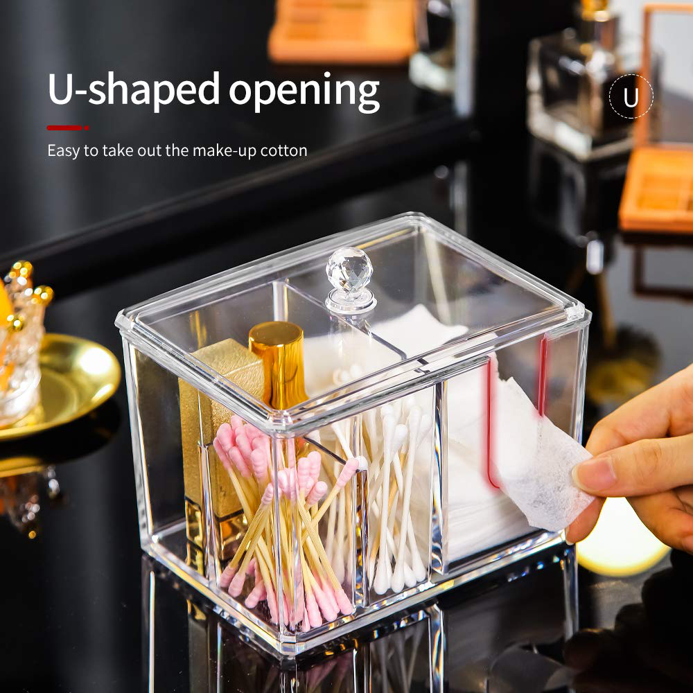 Qtip Holder Clear Makeup Organizer - Square Cotton Balls Containers - Canister Jar Set Storage for Cotton Swabs, Cosmetics, Jewelry,Snack