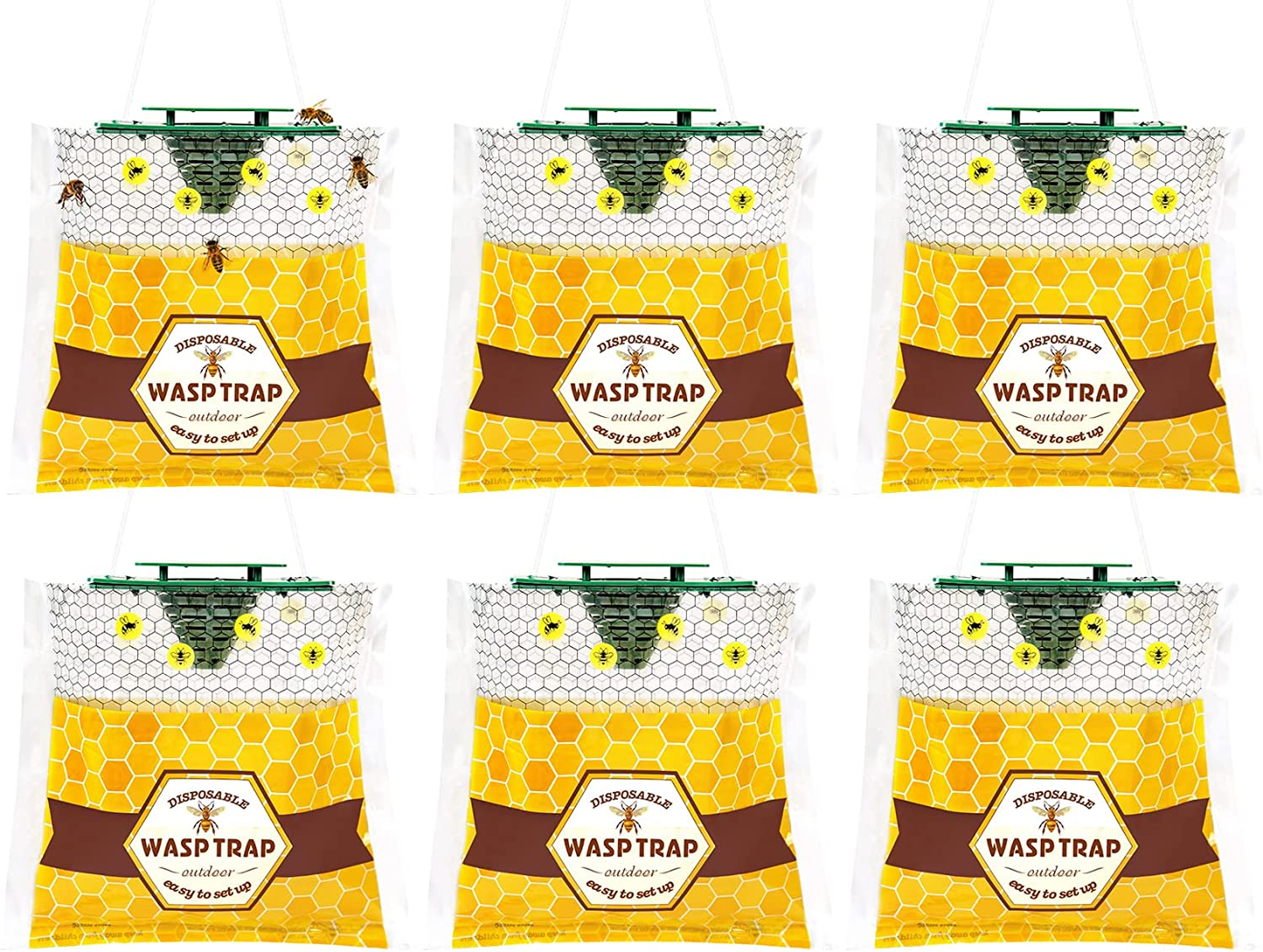 4 or 6 Pack Disposable Wasp Trap for Outside, Fly Insects Traps Bag Hanging, Hornets Trap Killer, Bee Catcher Outdoor for Yellow Jackets, Carpenter Bee, Insects and Bug